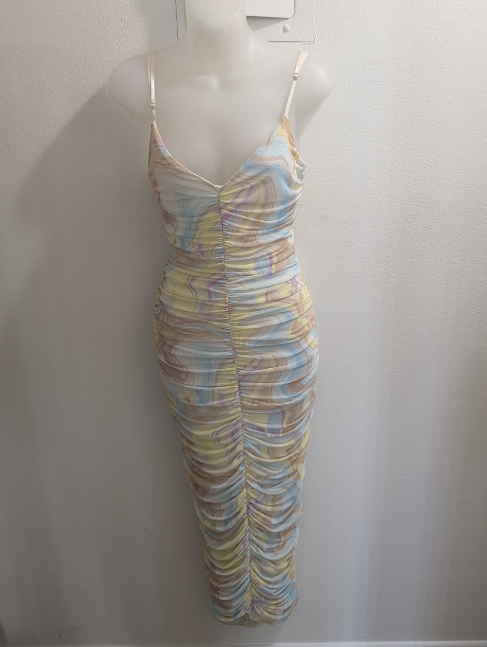 AFRM Ruched Pastel Marble Maxi Dress - Multicolor
